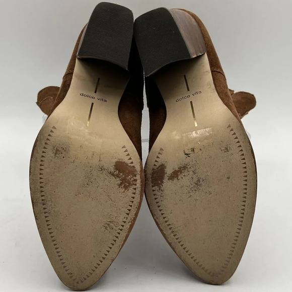 Dolce Vita Womens 7.5 Conway Brown Suede Ankle Boots Scalloped Booties Western - Picture 15 of 16